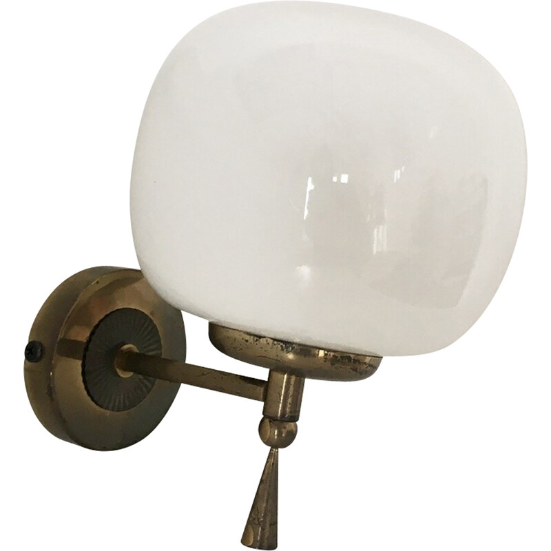 Vintage gold opal glass wall lamp, 1960