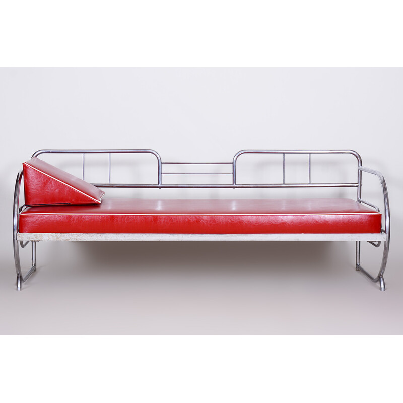 Canapé vintage Bauhaus en cuir et chrome par Robert Slezak, Tchécoslovaquie 1930