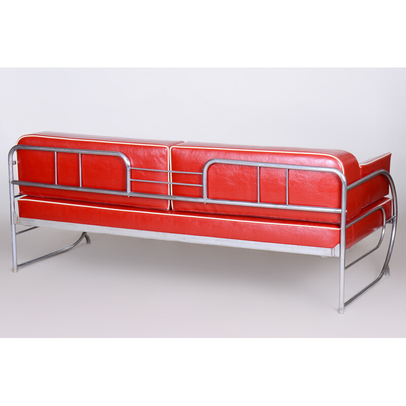 Vintage Bauhaus sofa leather and chrome by Robert Slezak, Czechoslovakia 1930