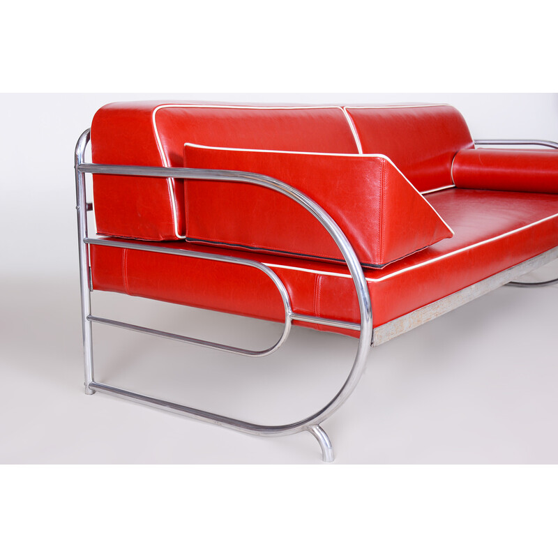 Vintage Bauhaus sofa leather and chrome by Robert Slezak, Czechoslovakia 1930