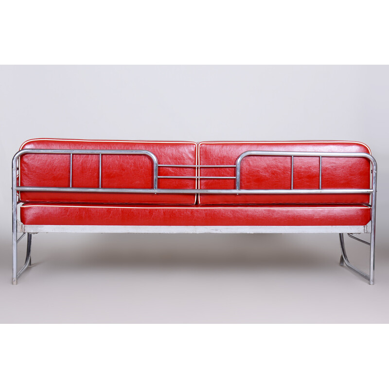 Vintage Bauhaus sofa leather and chrome by Robert Slezak, Czechoslovakia 1930