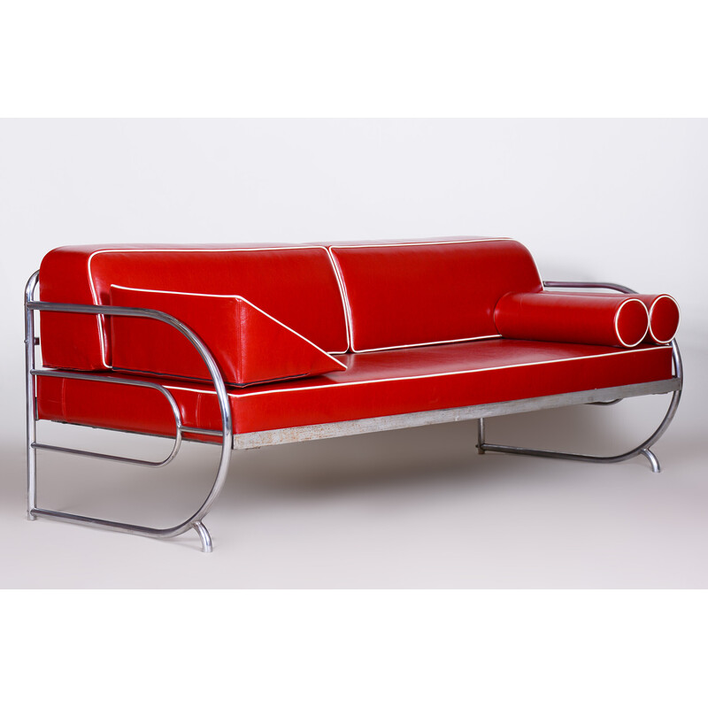 Vintage Bauhaus sofa leather and chrome by Robert Slezak, Czechoslovakia 1930