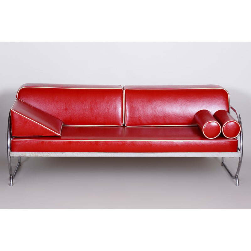 Vintage Bauhaus sofa leather and chrome by Robert Slezak, Czechoslovakia 1930