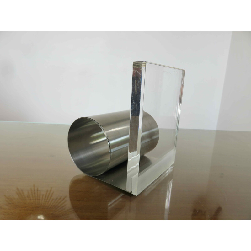 Set of 5 vintage stainless steel and brass bookends by Roche Bobois, France 1970