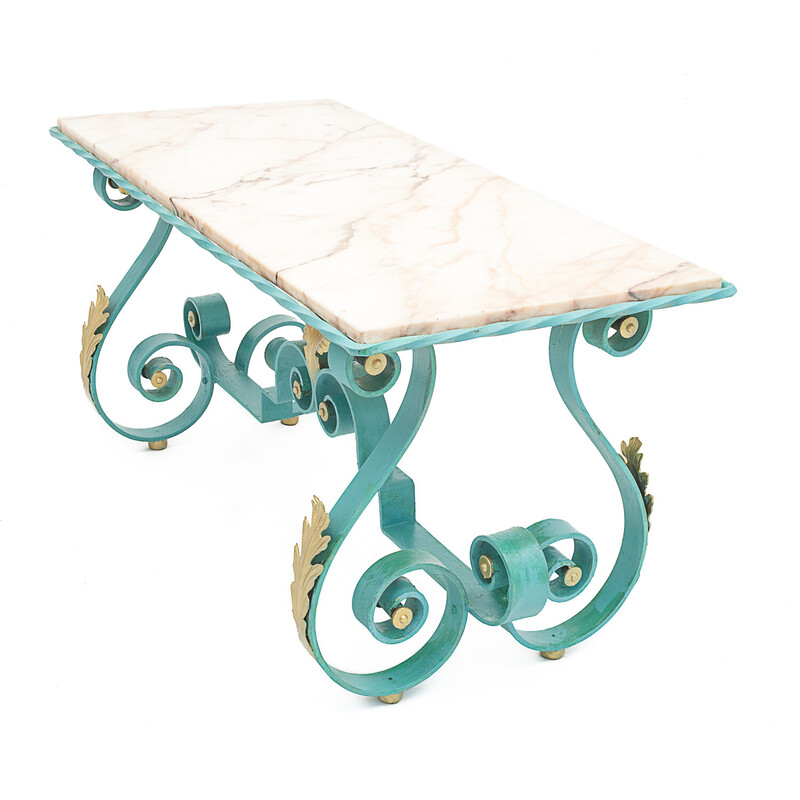 Vintage wrought iron and marble coffee table, 1950