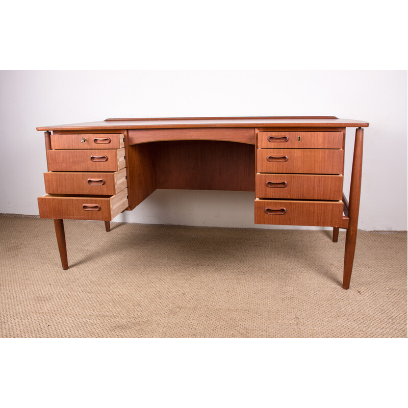 Vintage dubbelzijdig teakhouten bureau van Svend Aage Madsen voor H. P Hansen, Denemarken 1960