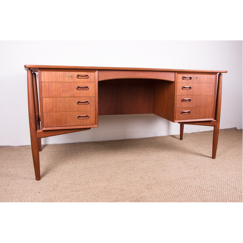 Vintage dubbelzijdig teakhouten bureau van Svend Aage Madsen voor H. P Hansen, Denemarken 1960