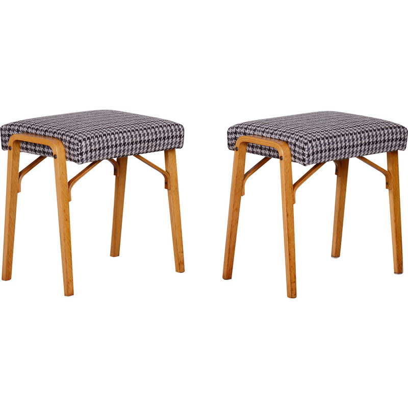 Pair of vintage beechwood stools by Ludvik Volak, Czechia 1950