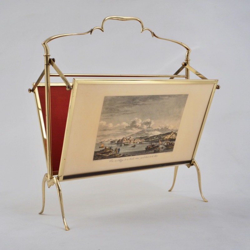 Vintage brass magazine rack, 1940s