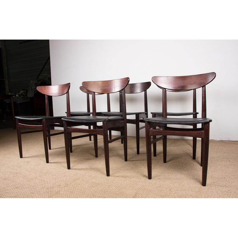 Set of 6 vintage Danish rosewood and skai chairs by Dyrlund, 1960