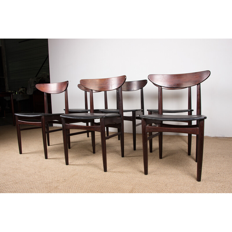 Set of 6 vintage Danish rosewood and skai chairs by Dyrlund, 1960