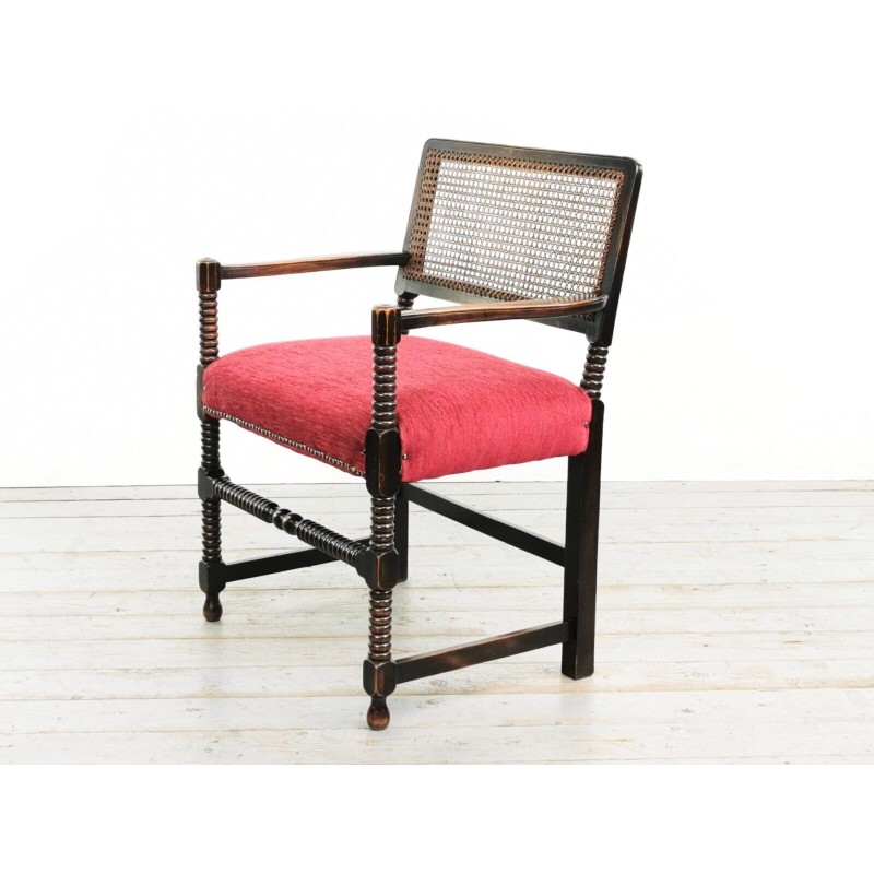 Vintage mahogany armchair with red upholstered