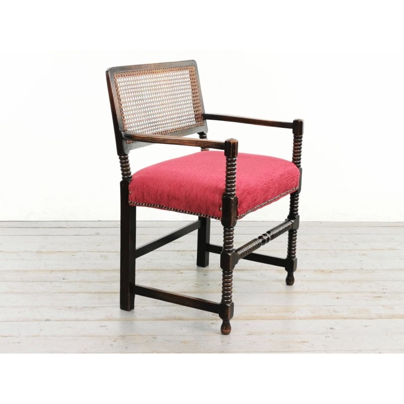 Sillón vintage de caoba con tapizado rojo