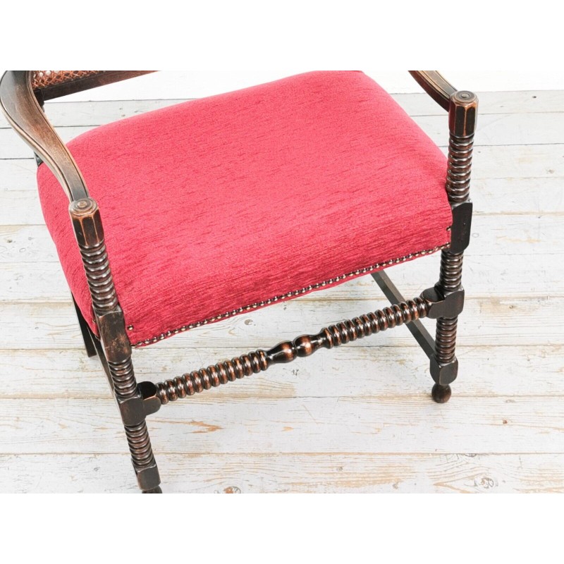 Vintage mahogany armchair with red upholstered