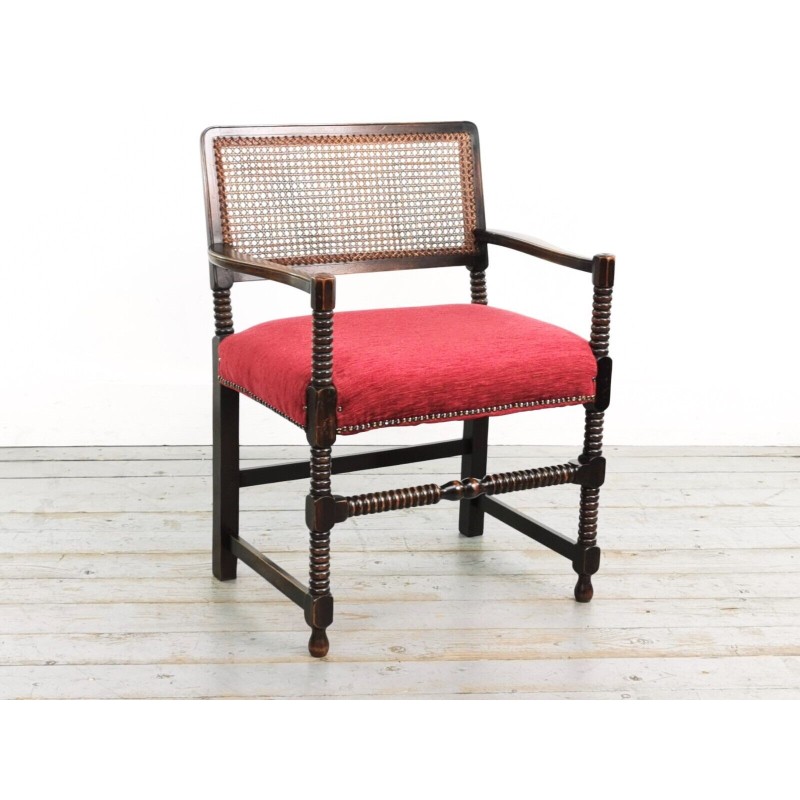 Vintage mahogany armchair with red upholstered