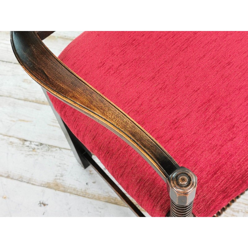 Fauteuil vintage en acajou avec tapisserie rouge
