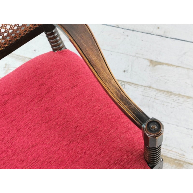 Fauteuil vintage en acajou avec tapisserie rouge