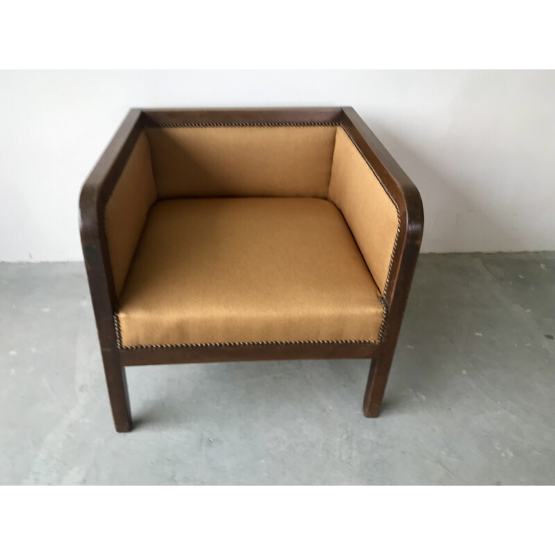 Vintage Art Deco fauteuil in massief eikenhout en stof, 1940