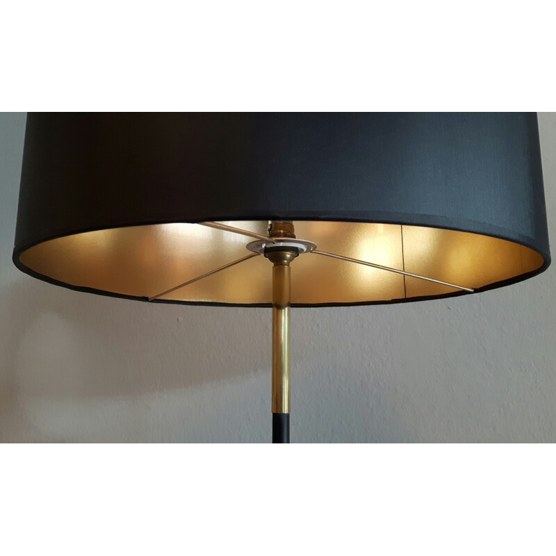 Floor lamp in black lacquered metal and brass - 1950s