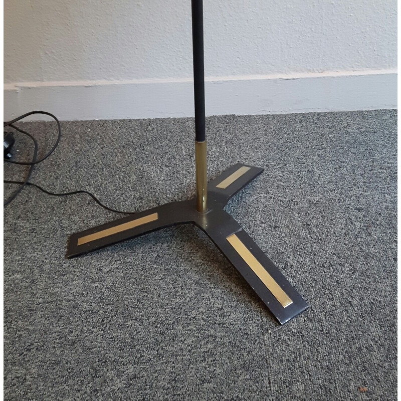 Floor lamp in black lacquered metal and brass - 1950s