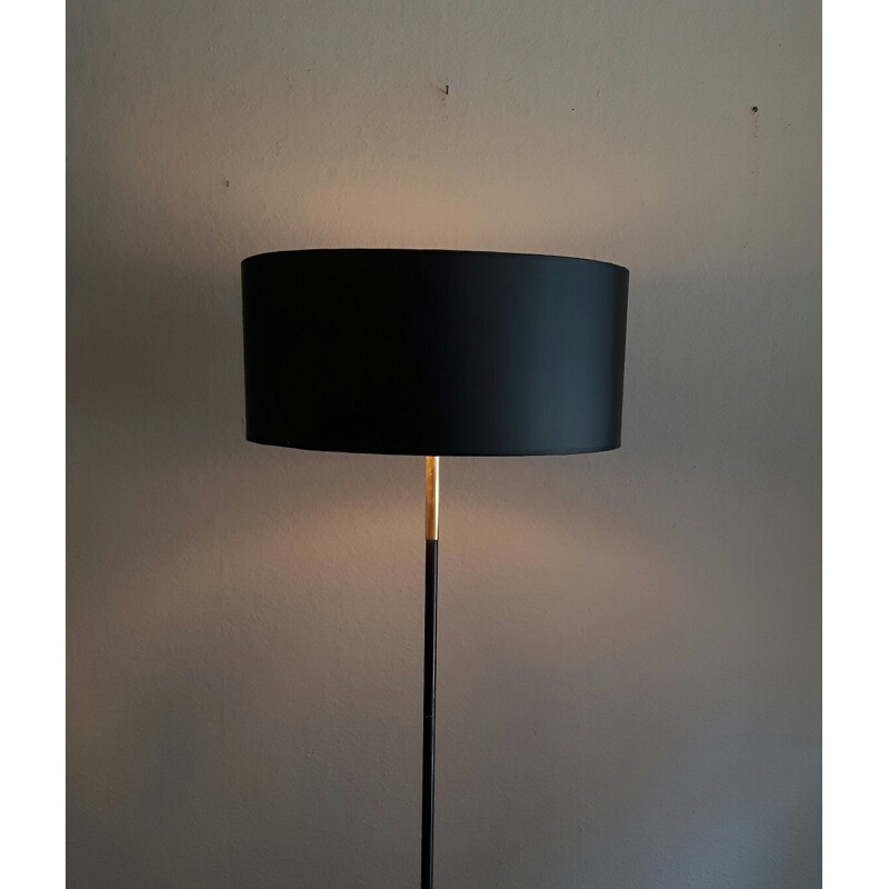 Floor lamp in black lacquered metal and brass - 1950s