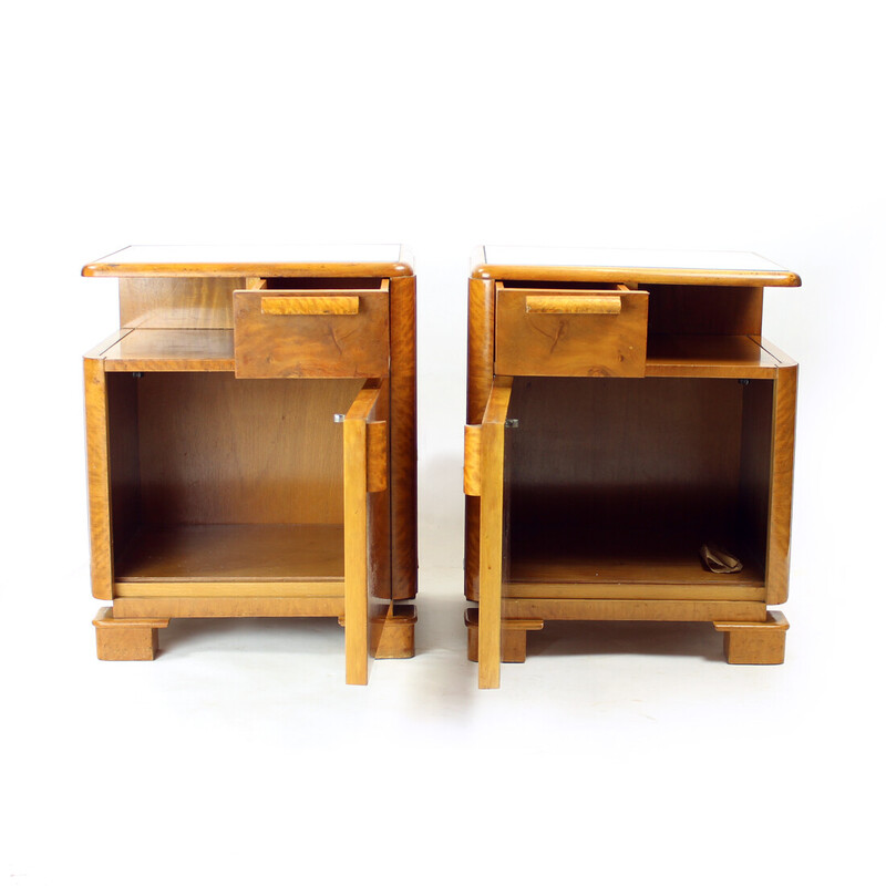 Pair of vintage bedside tables in walnut, Czechoslovakia 1930