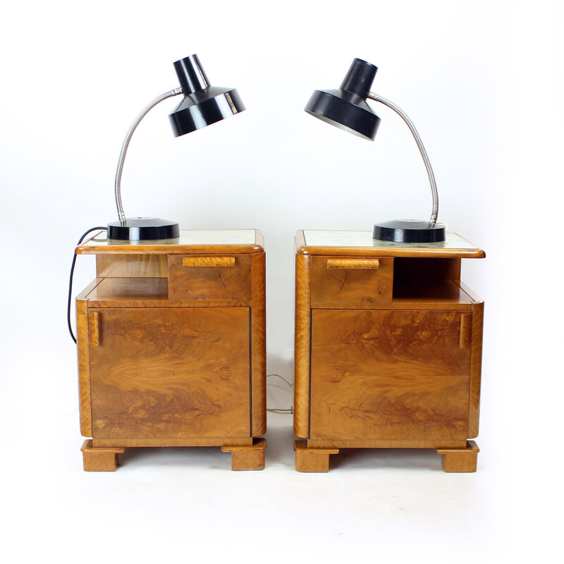 Pair of vintage bedside tables in walnut, Czechoslovakia 1930