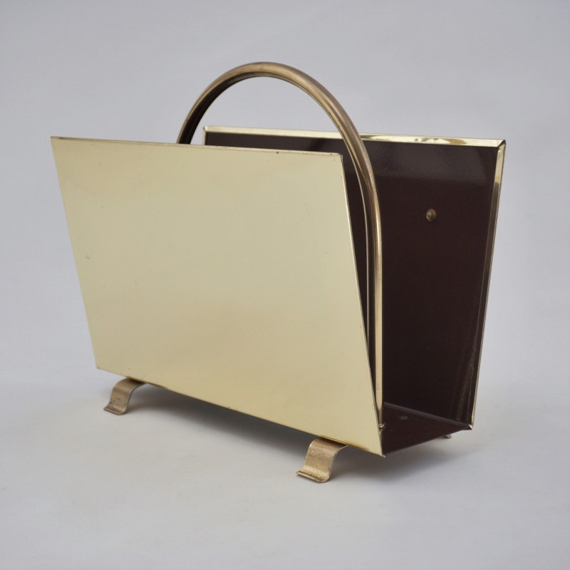 Vintage brass magazine rack by Peerage Brass, England 1960