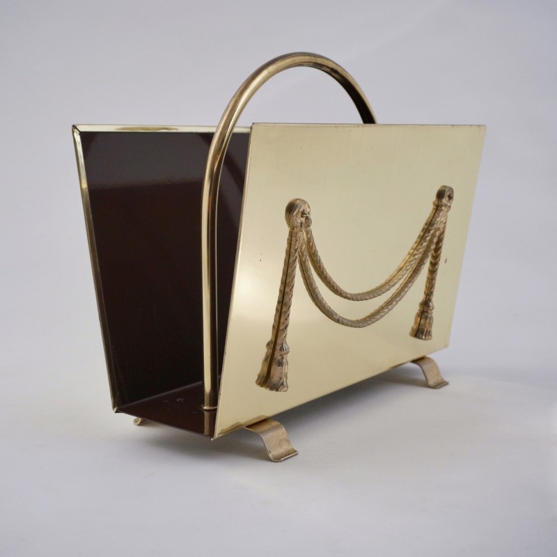 Vintage brass magazine rack by Peerage Brass, England 1960