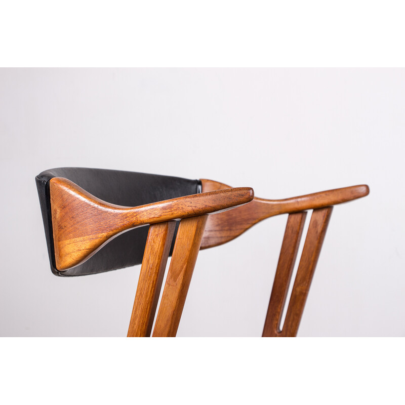 Set of 4 vintage teak and skai chairs by Henning Kjaernulf for Korup Stolefabrik, Denmark 1960