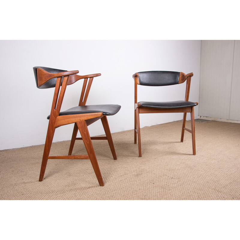Set of 4 vintage teak and skai chairs by Henning Kjaernulf for Korup Stolefabrik, Denmark 1960