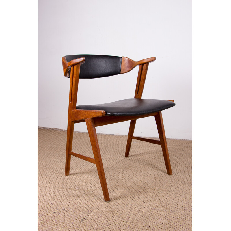Set of 4 vintage teak and skai chairs by Henning Kjaernulf for Korup Stolefabrik, Denmark 1960