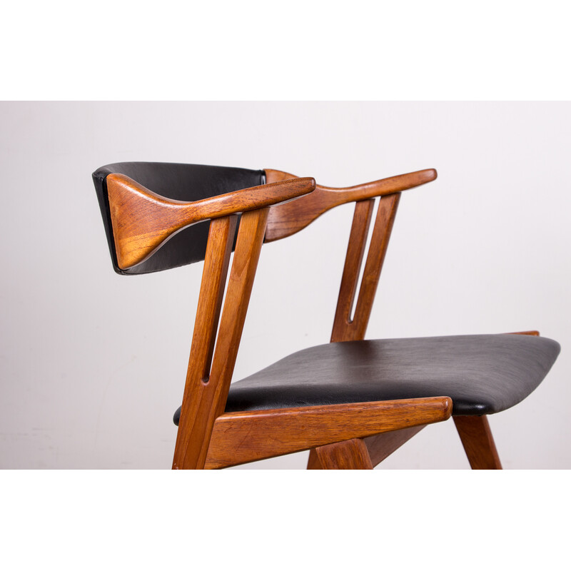 Conjunto de 4 cadeiras de teca e skai vintage de Henning Kjaernulf para Korup Stolefabrik, Dinamarca 1960