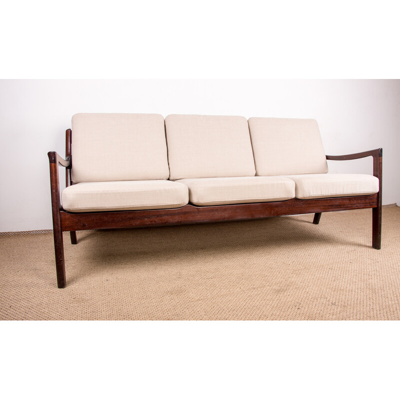 Vintage Danish Senator 3-seater sofa in mahogany and fabric by Ole Wanscher for Poul Jepessen, 1960