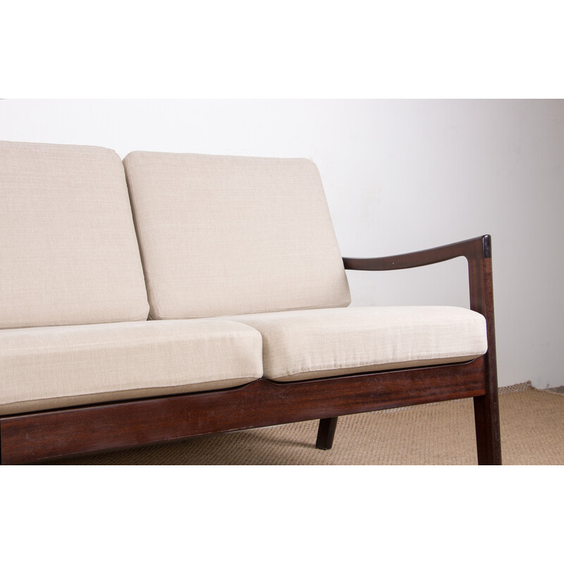Vintage Danish Senator 3-seater sofa in mahogany and fabric by Ole Wanscher for Poul Jepessen, 1960