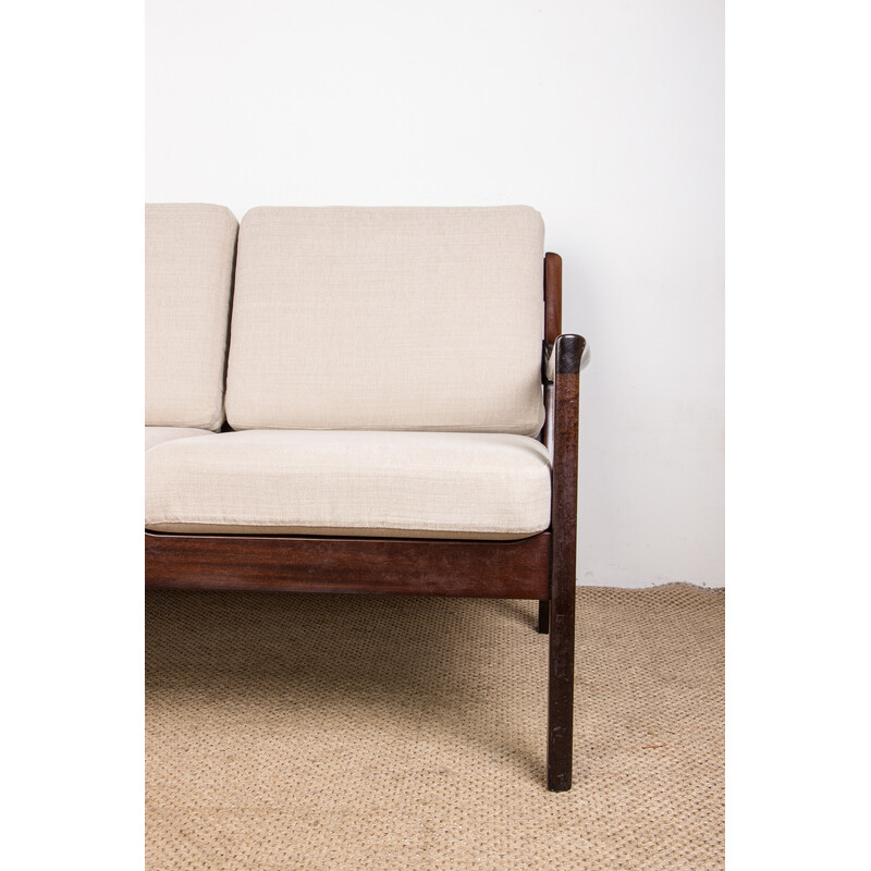 Vintage Danish Senator 3-seater sofa in mahogany and fabric by Ole Wanscher for Poul Jepessen, 1960