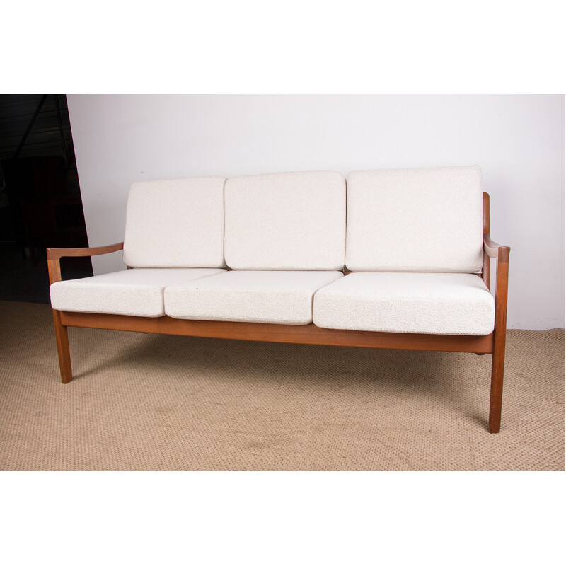 Vintage Danish sofa in teak and bouclette fabric Senator model by Ole Wanscher for France et Son, 1960