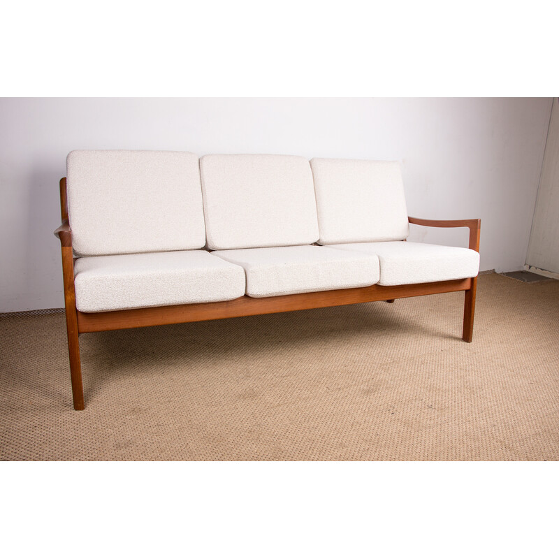 Vintage Danish sofa in teak and bouclette fabric Senator model by Ole Wanscher for France et Son, 1960