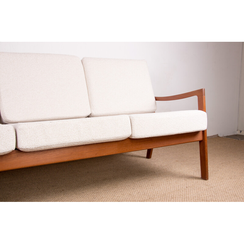 Vintage Danish sofa in teak and bouclette fabric Senator model by Ole Wanscher for France et Son, 1960