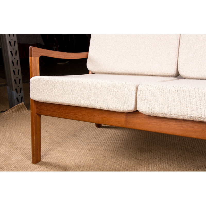 Vintage Danish sofa in teak and bouclette fabric Senator model by Ole Wanscher for France et Son, 1960