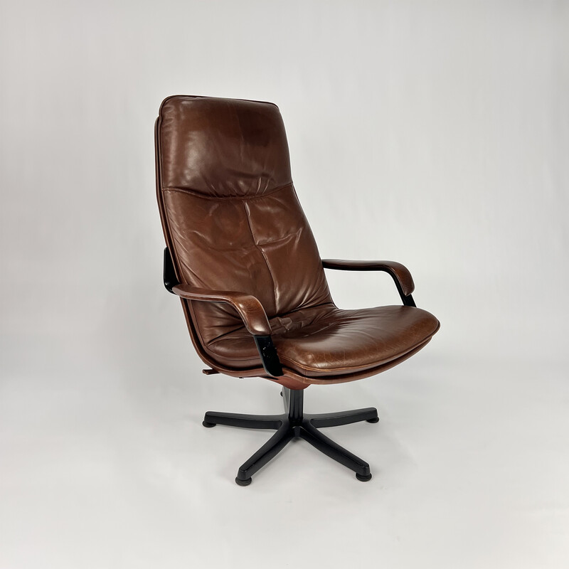 Vintage leather swivel armchair by Berg Furniture, Denmark 1970s