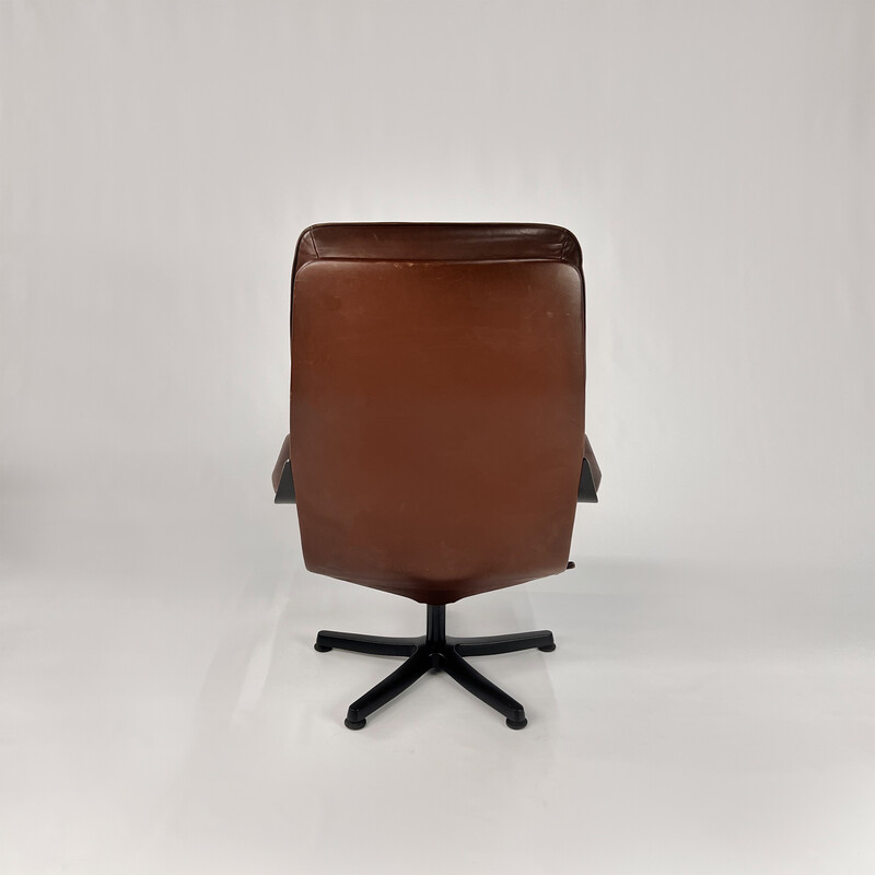 Vintage leather swivel armchair by Berg Furniture, Denmark 1970s