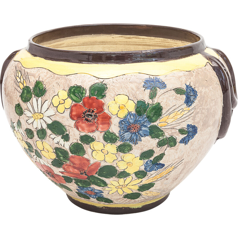 Vintage glazed earthenware planter by Jérôme Massier, 1900