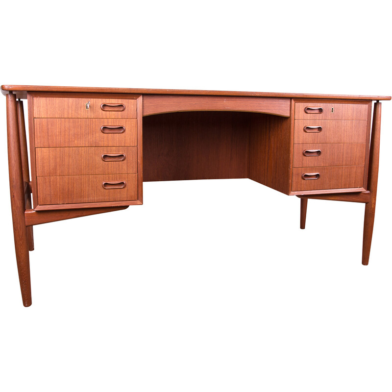 Vintage double-sided teak desk by Svend Aage Madsen for H. P Hansen, Denmark 1960