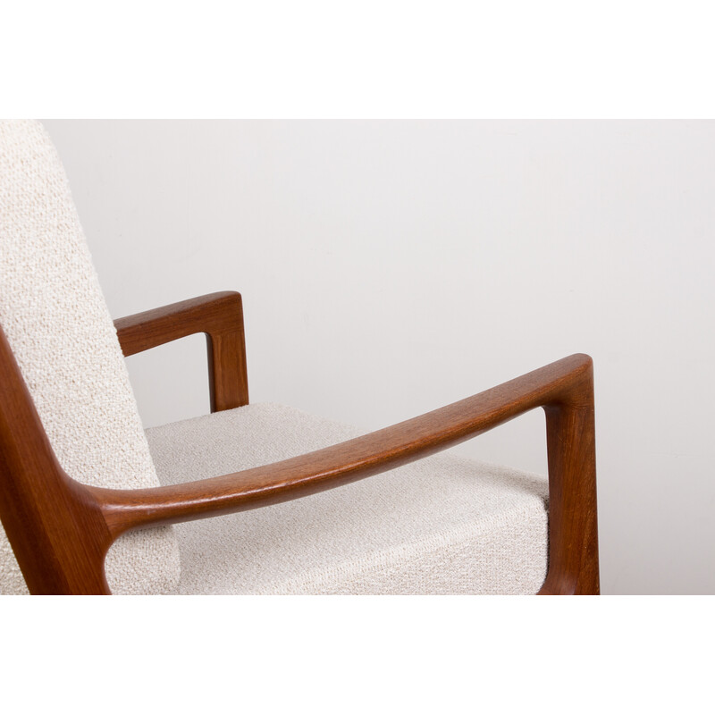 Vintage Danish armchair in teak and new bouclette fabric Senator model by Ole Wanscher for France et Son, 1960