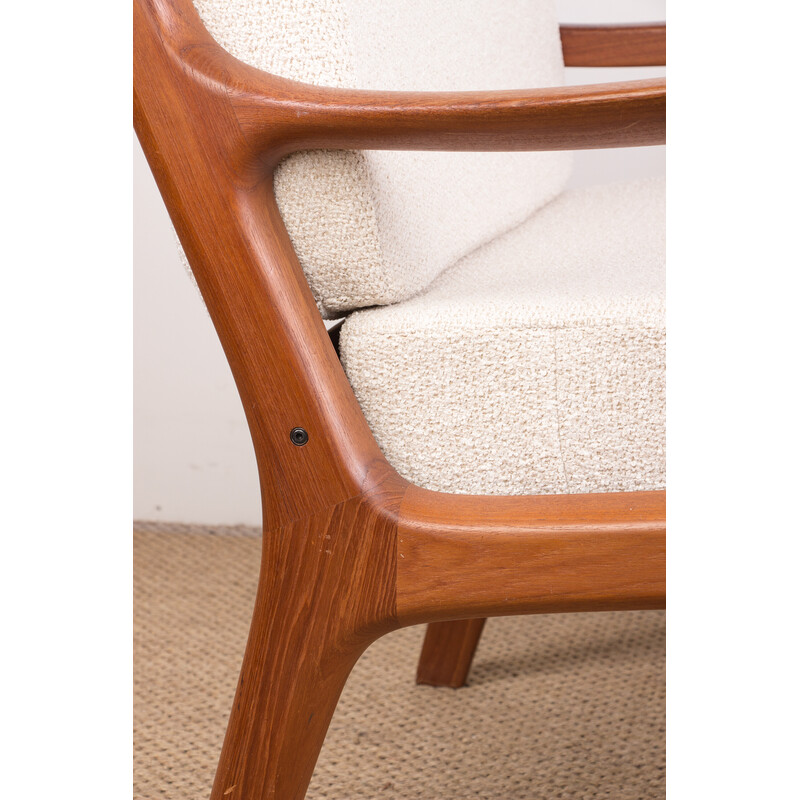 Vintage Danish armchair in teak and new bouclette fabric Senator model by Ole Wanscher for France et Son, 1960