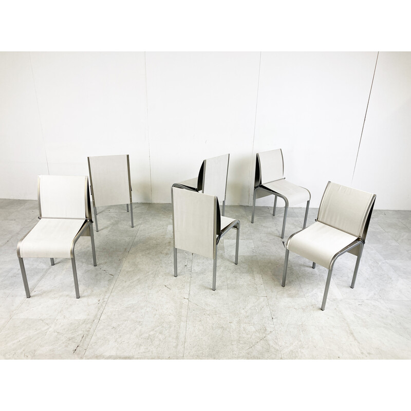 Set of 6 vintage metal belgian dining chairs, 1990s