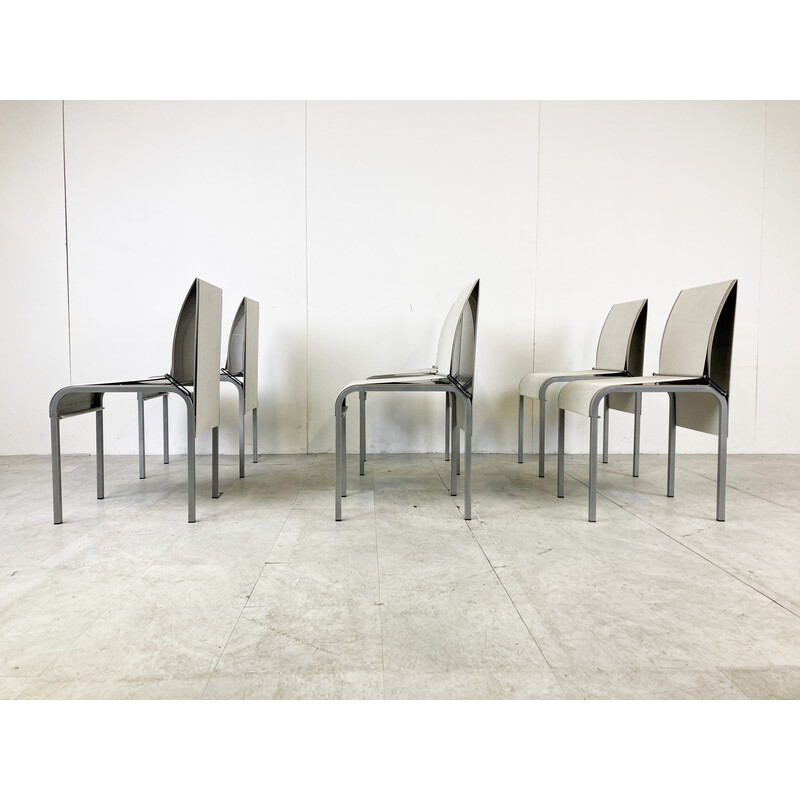 Set of 6 vintage metal belgian dining chairs, 1990s