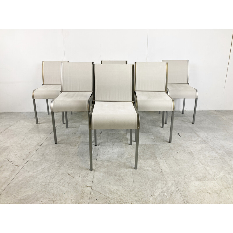 Set of 6 vintage metal belgian dining chairs, 1990s