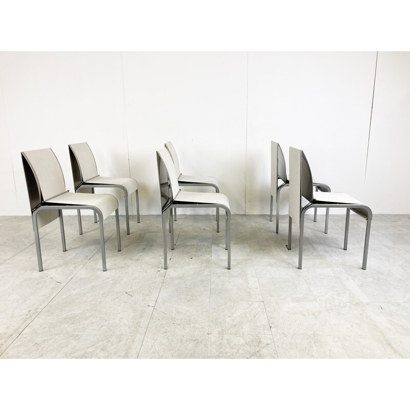 Set of 6 vintage metal belgian dining chairs, 1990s